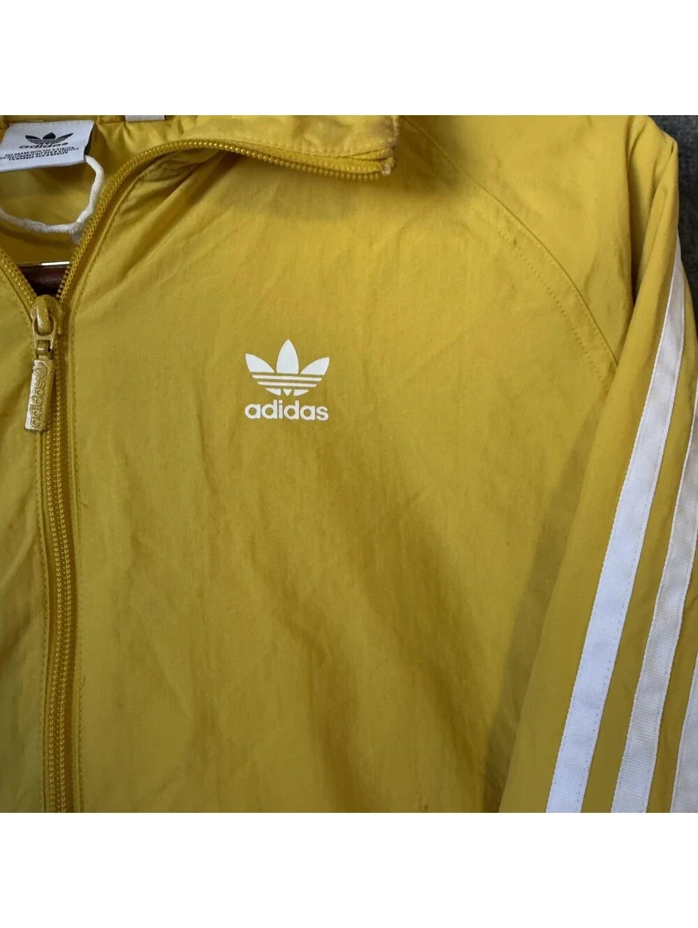 Vintage Adidas Originals Windbreaker Jacket Mens L Yellow Hooded Full Zip Logo